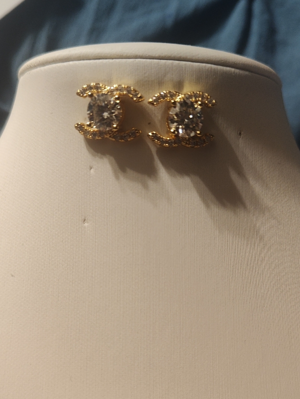 Chanel  Moissanite Gold CC Logo Crystal Stud Earrings  1.0 Karat With GRA $399 - Picture 3 of 3